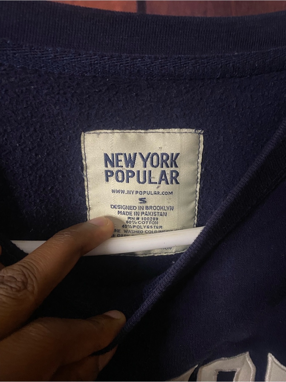 Boston Navy Blue Striped Sleeve Crewneck Sweatshirt - Picture 2 of 2